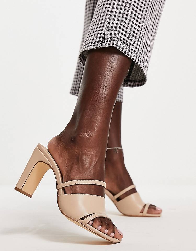 Ever New 3-strap mule heels in stone